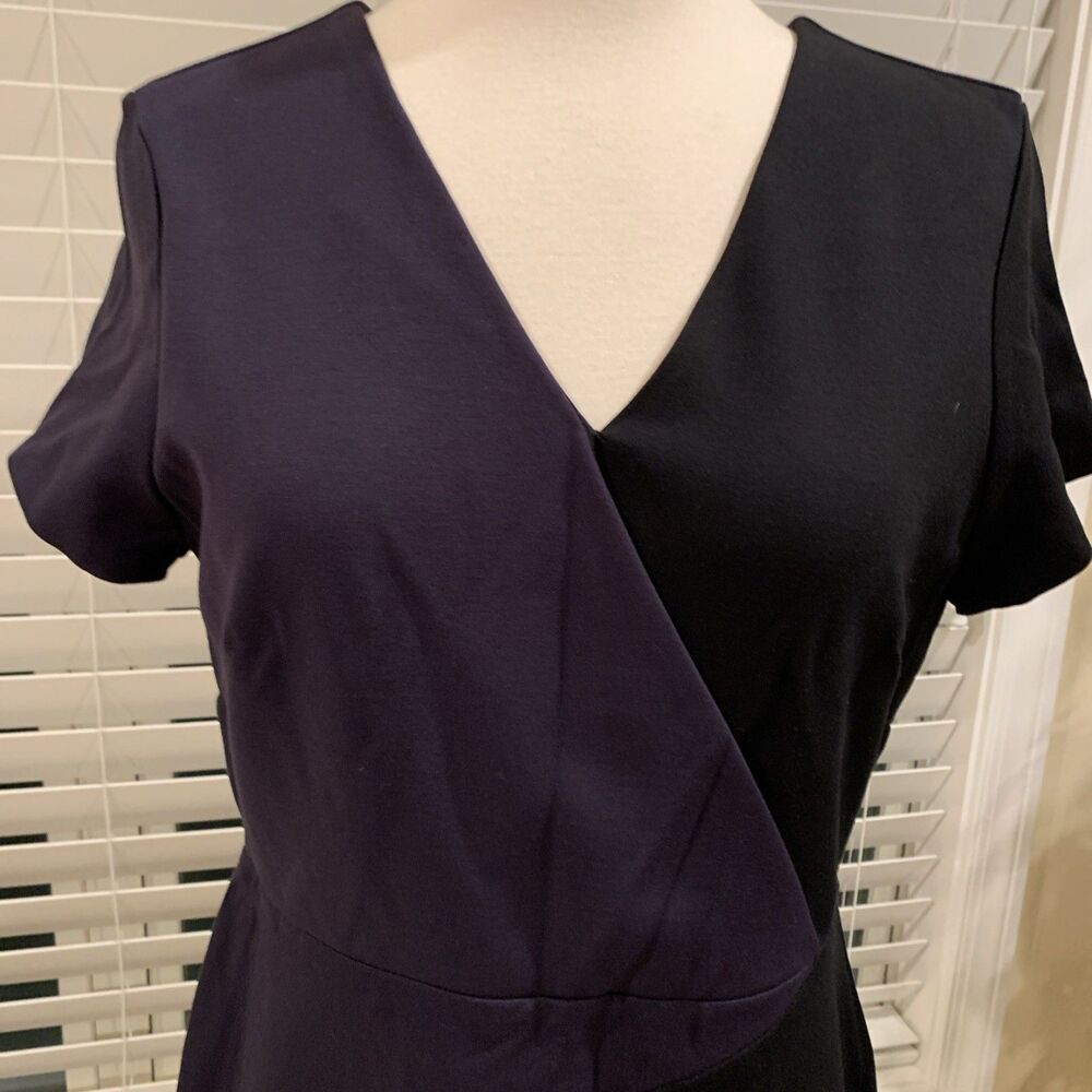 Ann Taylor Dress Womens Size 6 Color Block Sheath Short Sleeves Purple/Black - Picture 4 of 8